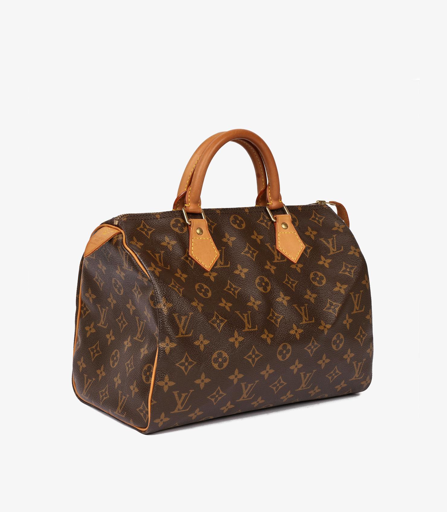 Black Louis Vuitton Brown Monogram Coated Canvas & Vachetta Leather Vintage Speedy 30