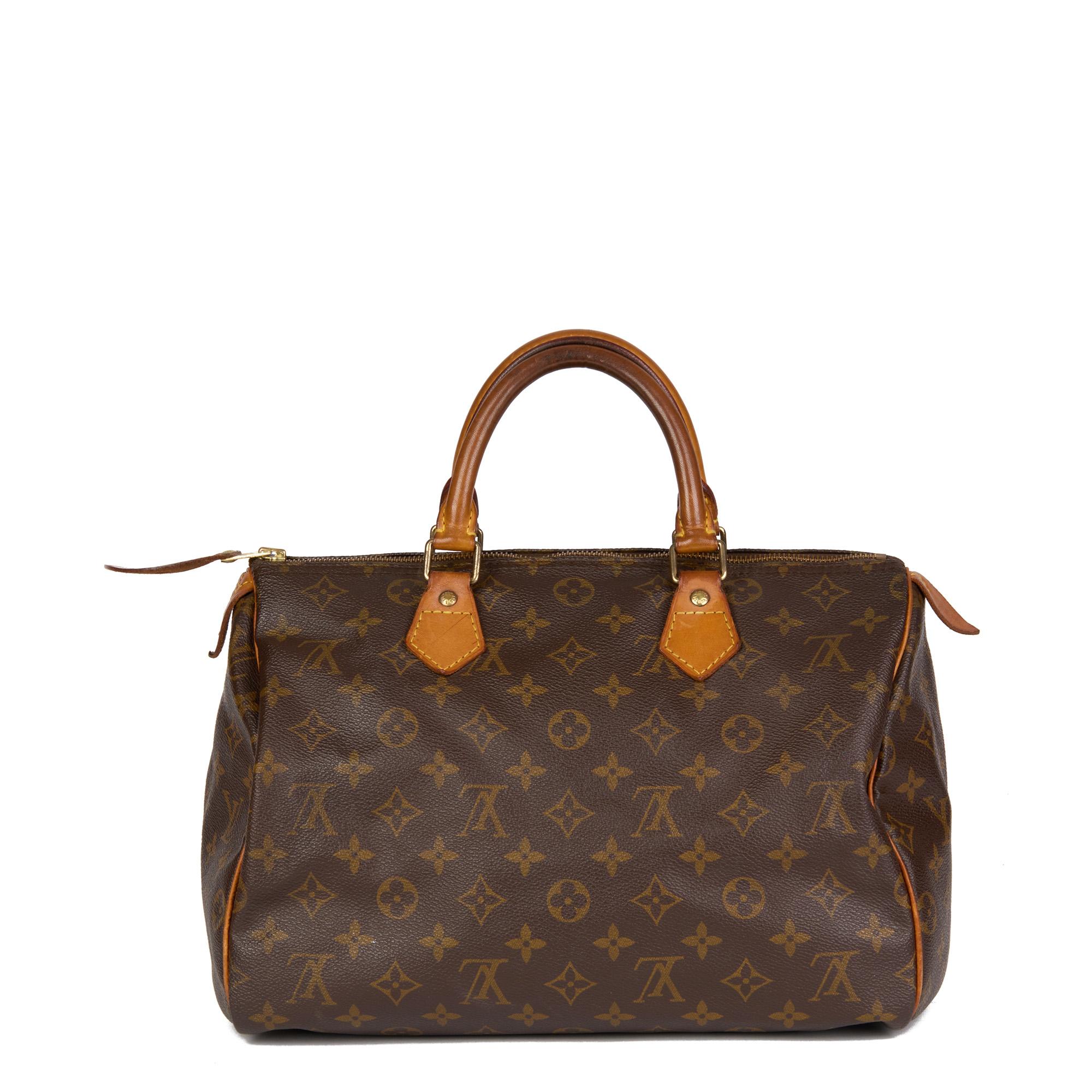 LOUIS VUITTON Brown Monogram Coated Canvas & Vachetta Leather Vintage Speedy 30 1