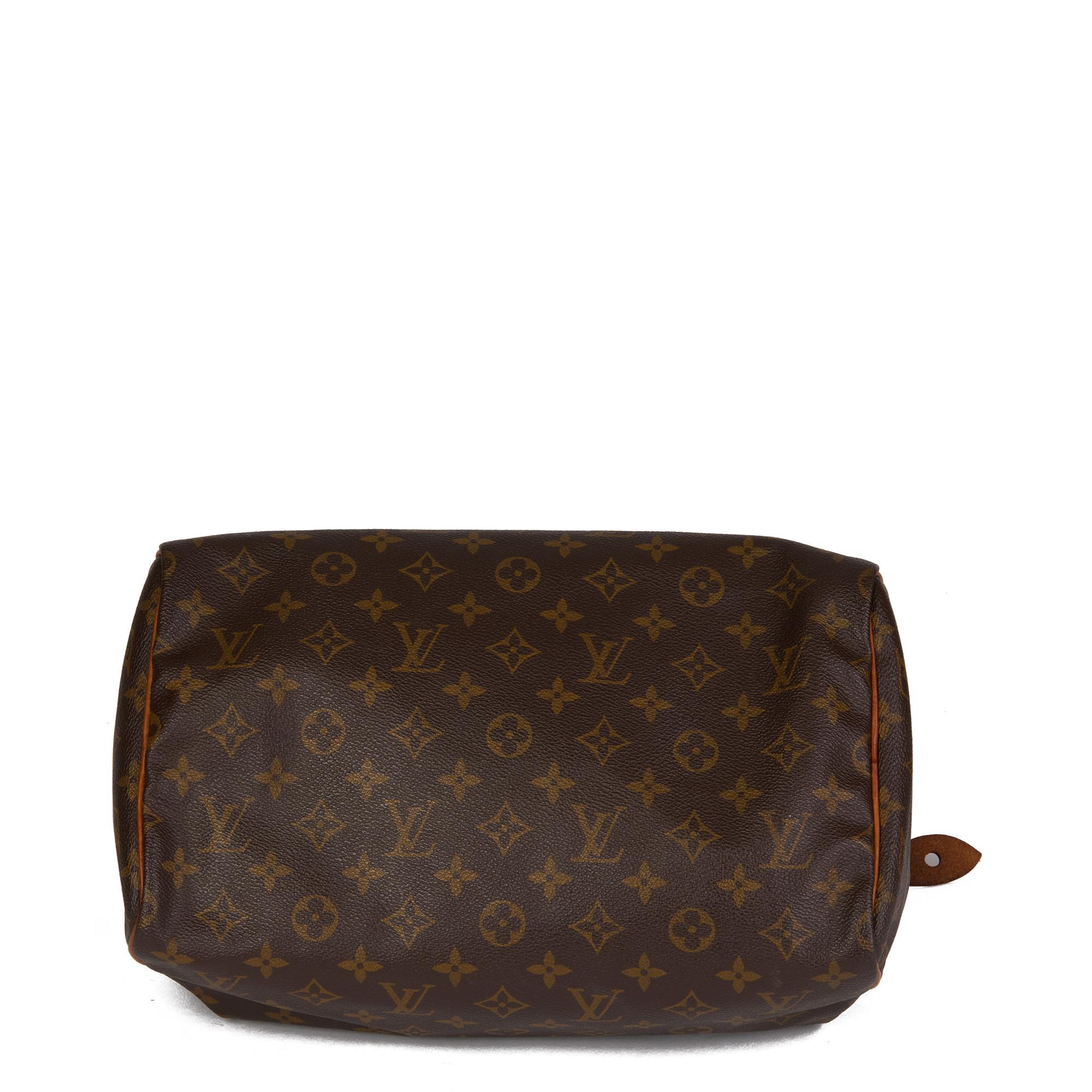 LOUIS VUITTON Brown Monogram Coated Canvas & Vachetta Leather Vintage Speedy 30 2