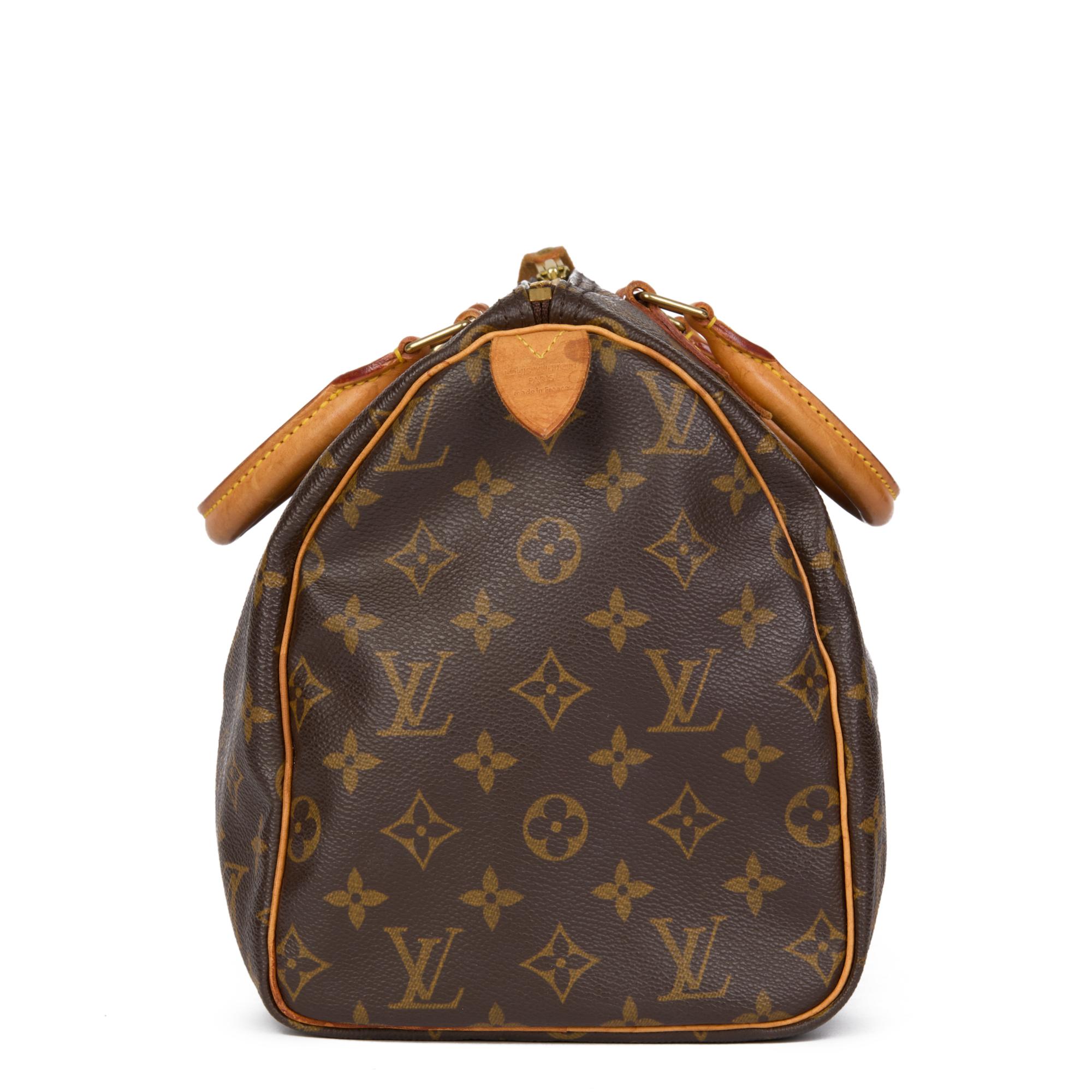 Black LOUIS VUITTON Brown Monogram Coated Canvas & Vachetta Leather Vintage Speedy 35