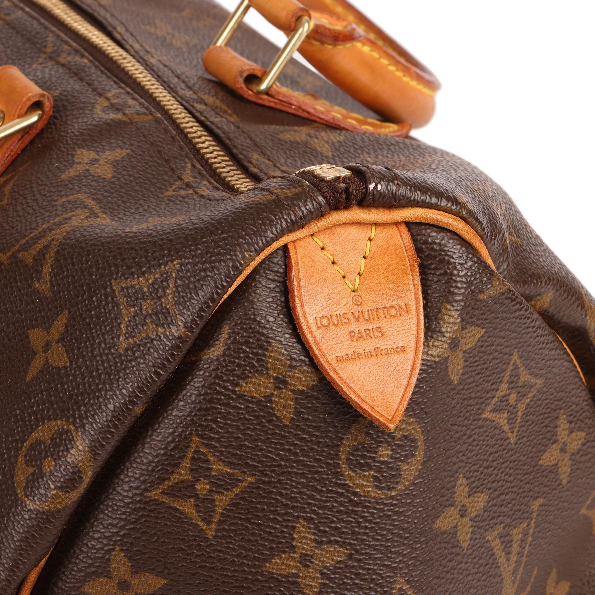 Women's Louis Vuitton Brown Monogram Coated Canvas & Vachetta Leather Vintage Speedy 35