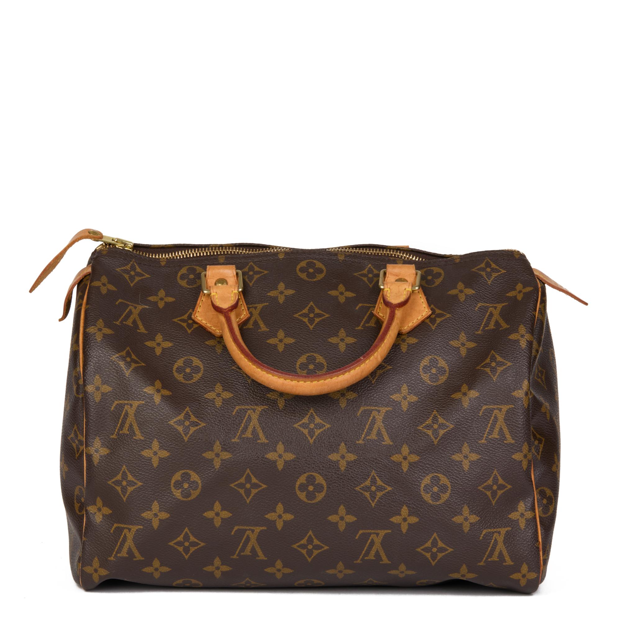 Women's LOUIS VUITTON Brown Monogram Coated Canvas & Vachetta Leather Vintage Speedy 35