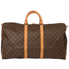 Louis Vuitton Brown Monogram Coated Canvas & Vachetta Used Keepall 55