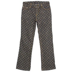 Louis Vuitton Monogram Shibori Printed Denim Regular Pants Metal Grey. Size 38