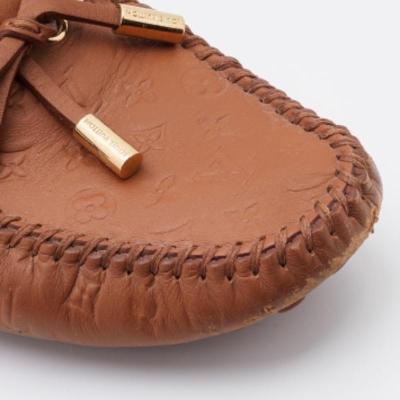 Women's Louis Vuitton Brown Monogram Empreinte Leather Gloria Loafers Size 36