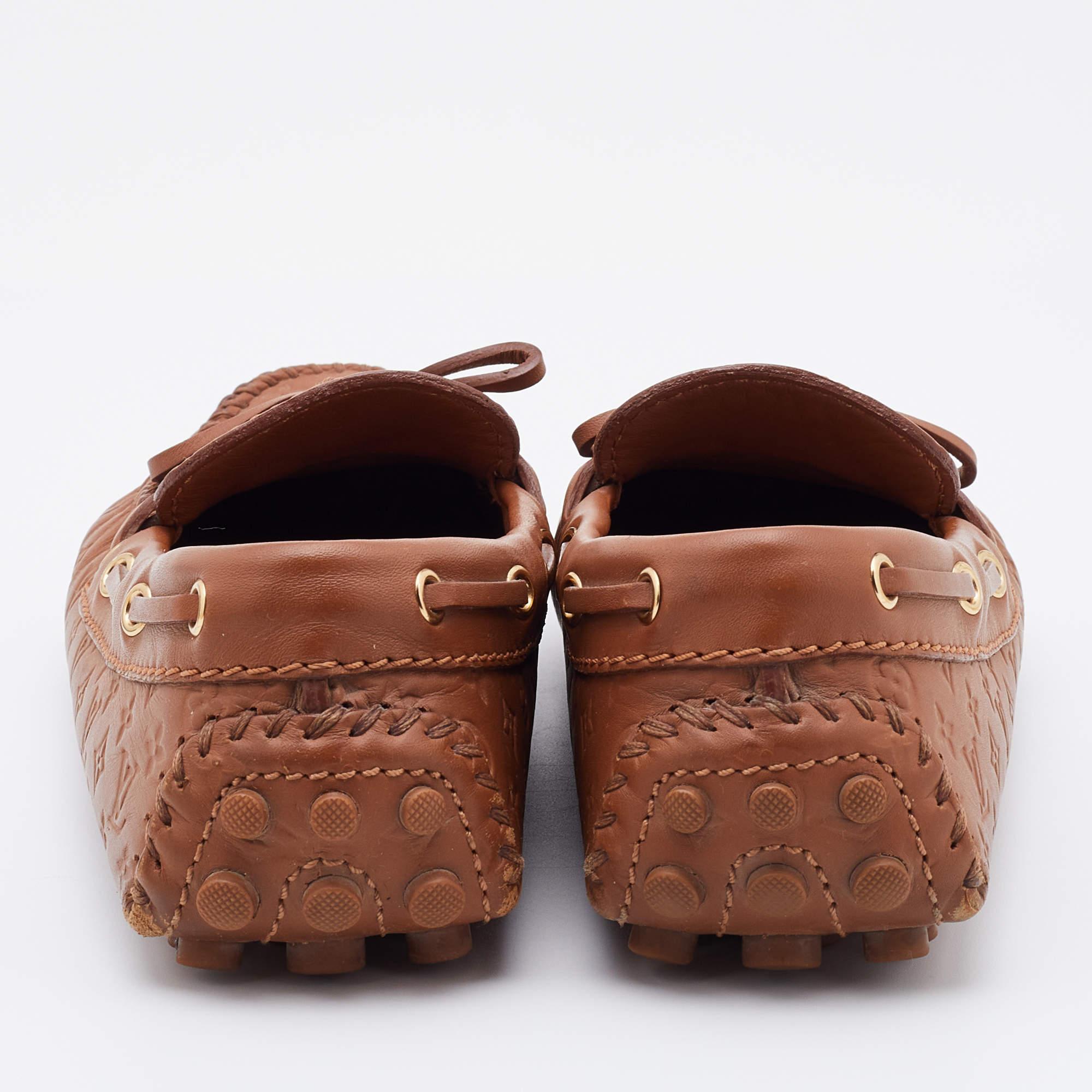 Louis Vuitton Brown Monogram Empreinte Leather Gloria Loafers Size 36 For Sale 1
