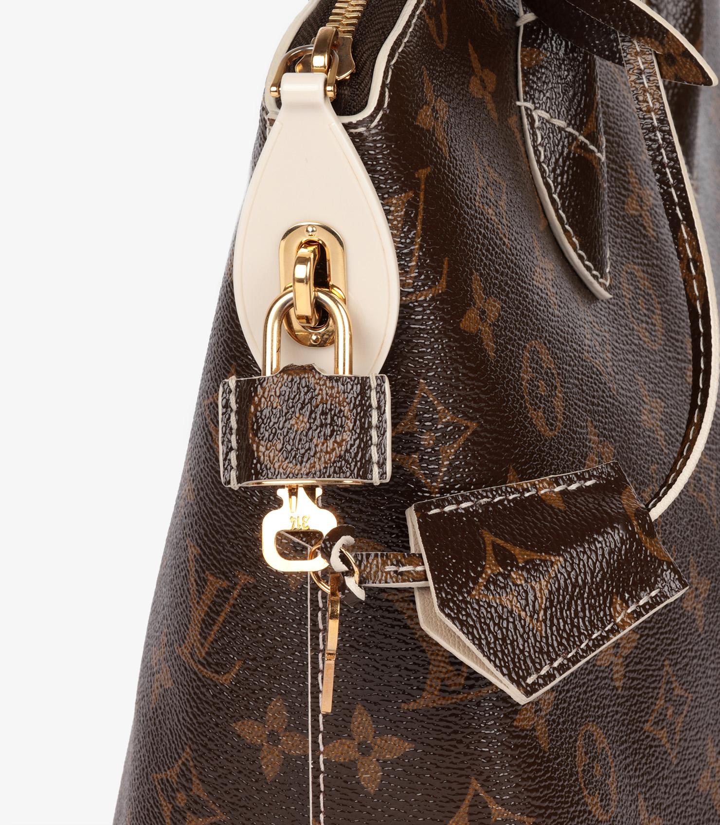 Louis Vuitton Brown Monogramm hochglänzendes beschichtetes Segeltuch Fetisch Lockit im Angebot 4