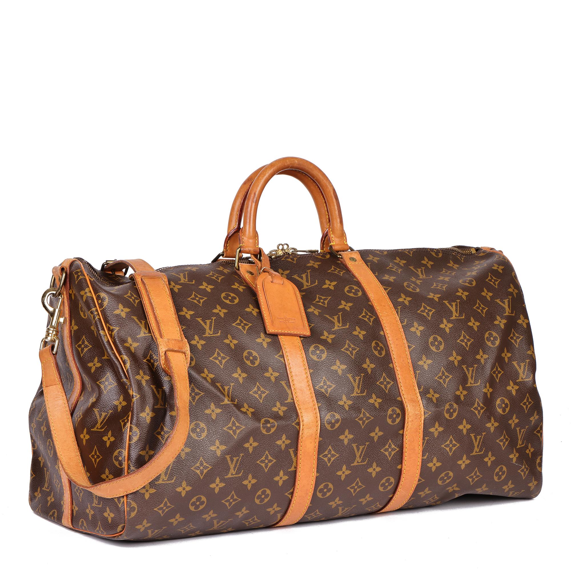 LOUIS VUITTON
Brown Monogram Coated Canvas and Vachetta Leather Vintage Keepall 55 Bandoulière 

Xupes Reference: HB4794
Serial Number: V.I 834
Age (Circa): 1984
Accompanied By: Luggage Tag, Shoulder Strap
Authenticity Details: Date Stamp (Made in