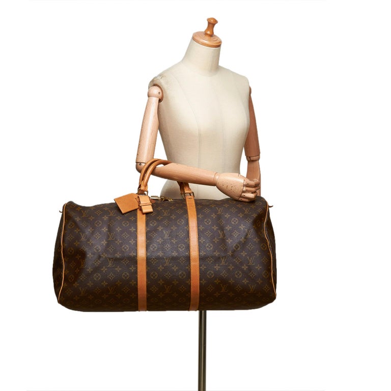 1994 Louis Vuitton Brown Monogram Coated Canvas and Vachetta Vintage Keepall  55 at 1stDibs