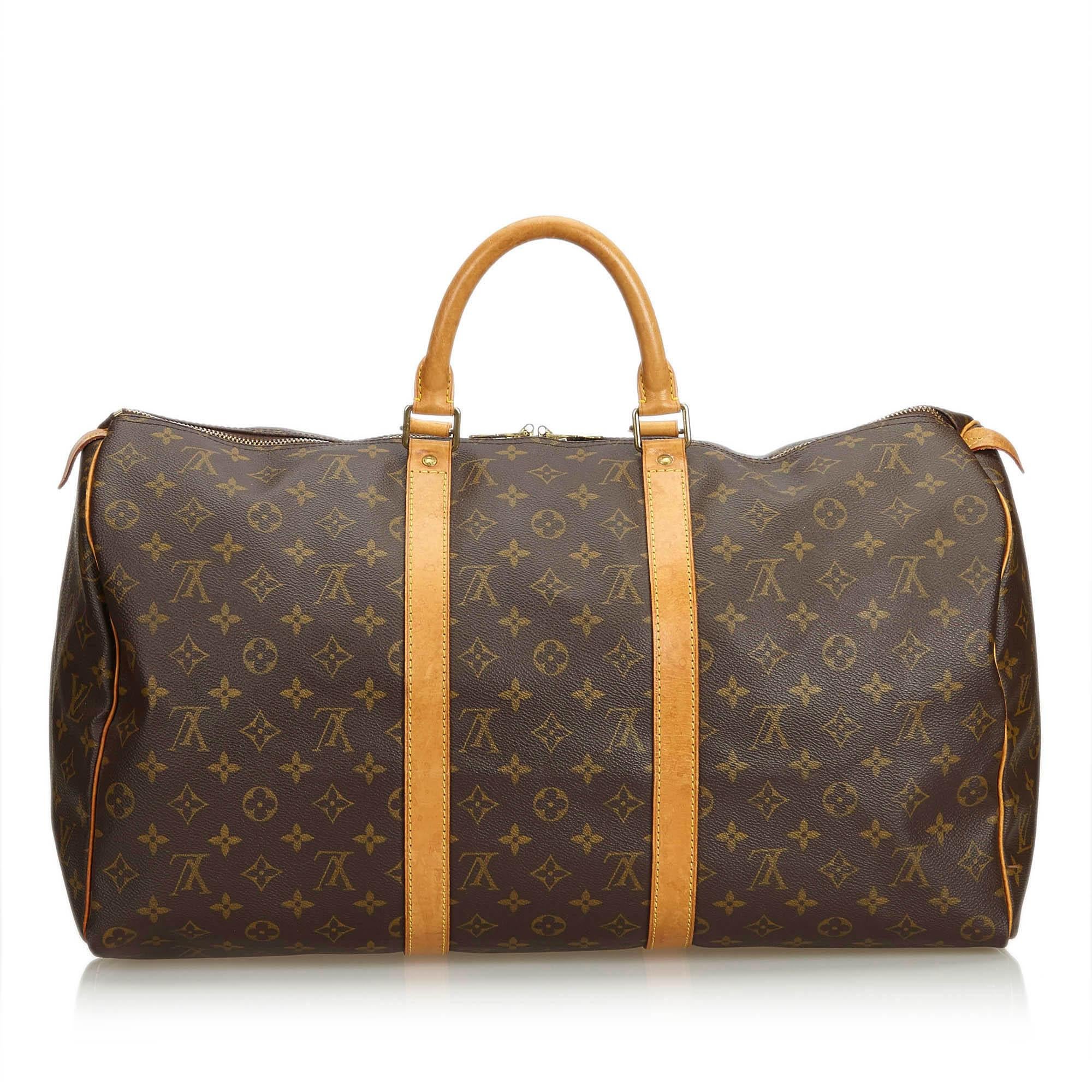 Louis Vuitton Brown Monogram Keepall Bandouliere 50 France In Good Condition For Sale In Orlando, FL