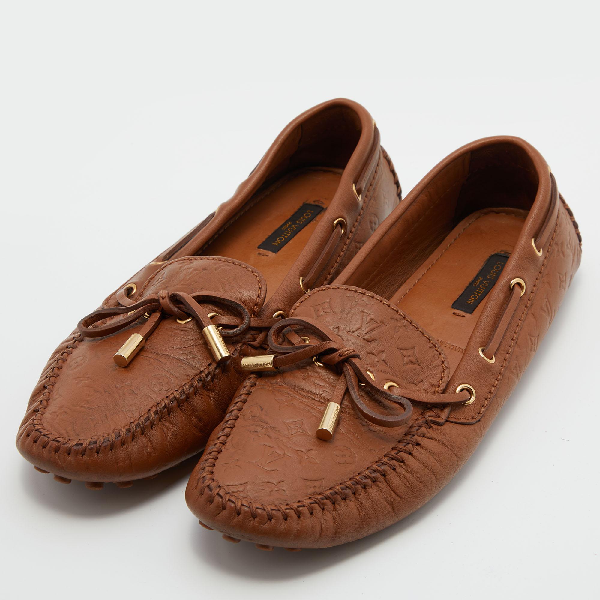 Men's Louis Vuitton Brown Monogram Leather Gloria Slip On Loafers Size 38