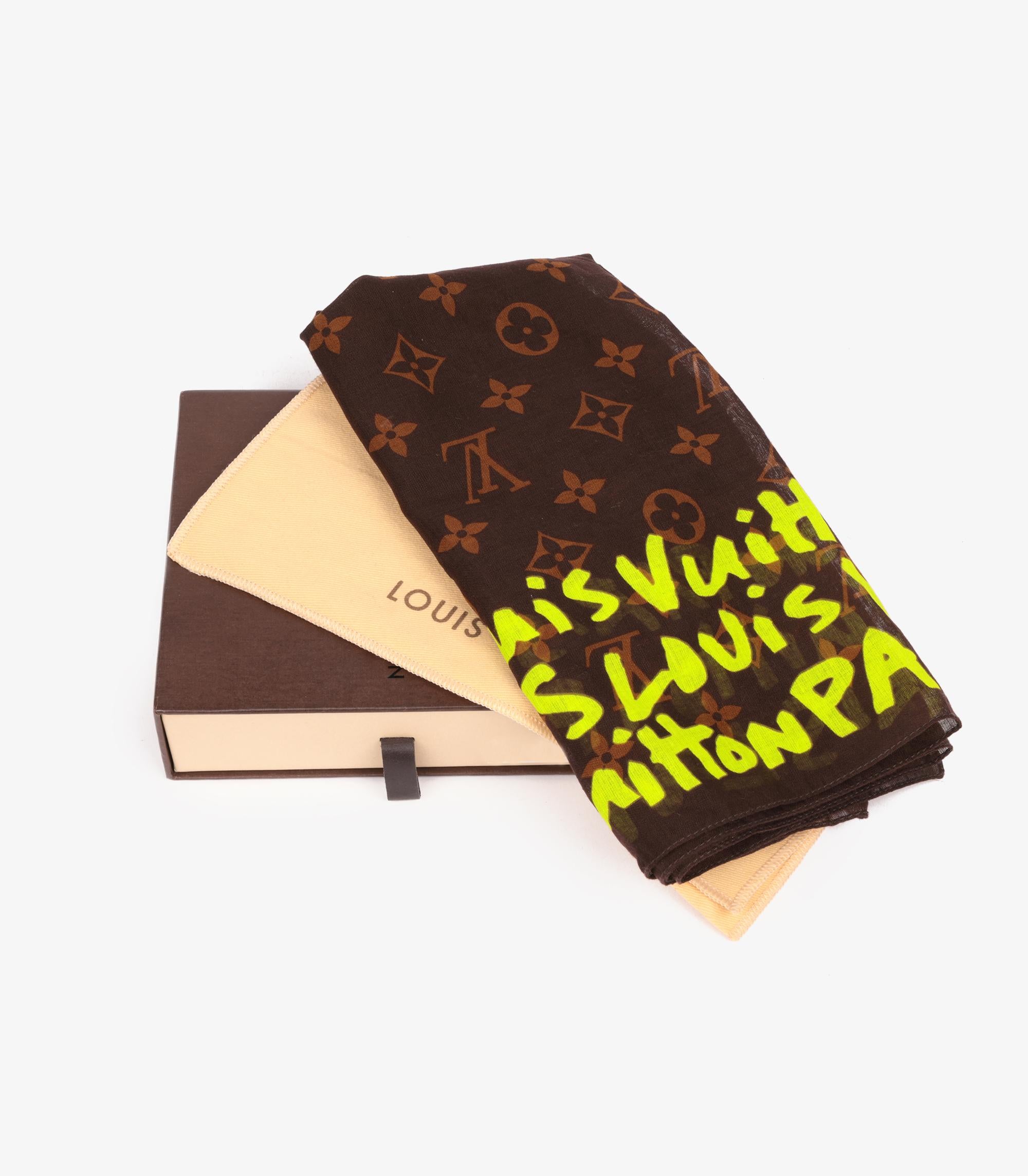 Bandana Louis Vuitton Brown Monogramme jaune fluo Graffiti Stephen Sprouse Pour femmes en vente