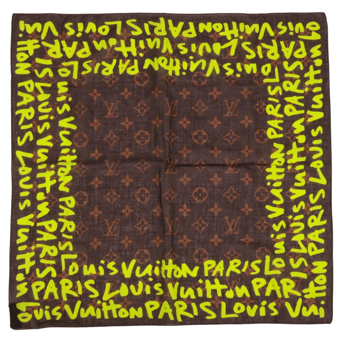 Louis Vuitton Brown Monogram Neon Yellow Graffiti Stephen Sprouse Bandana