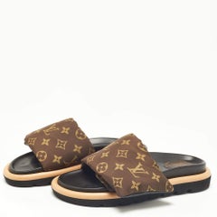 Louis Vuitton Brown Monogram Nylon Pool Pillow Comfort Flat Slides Size 39