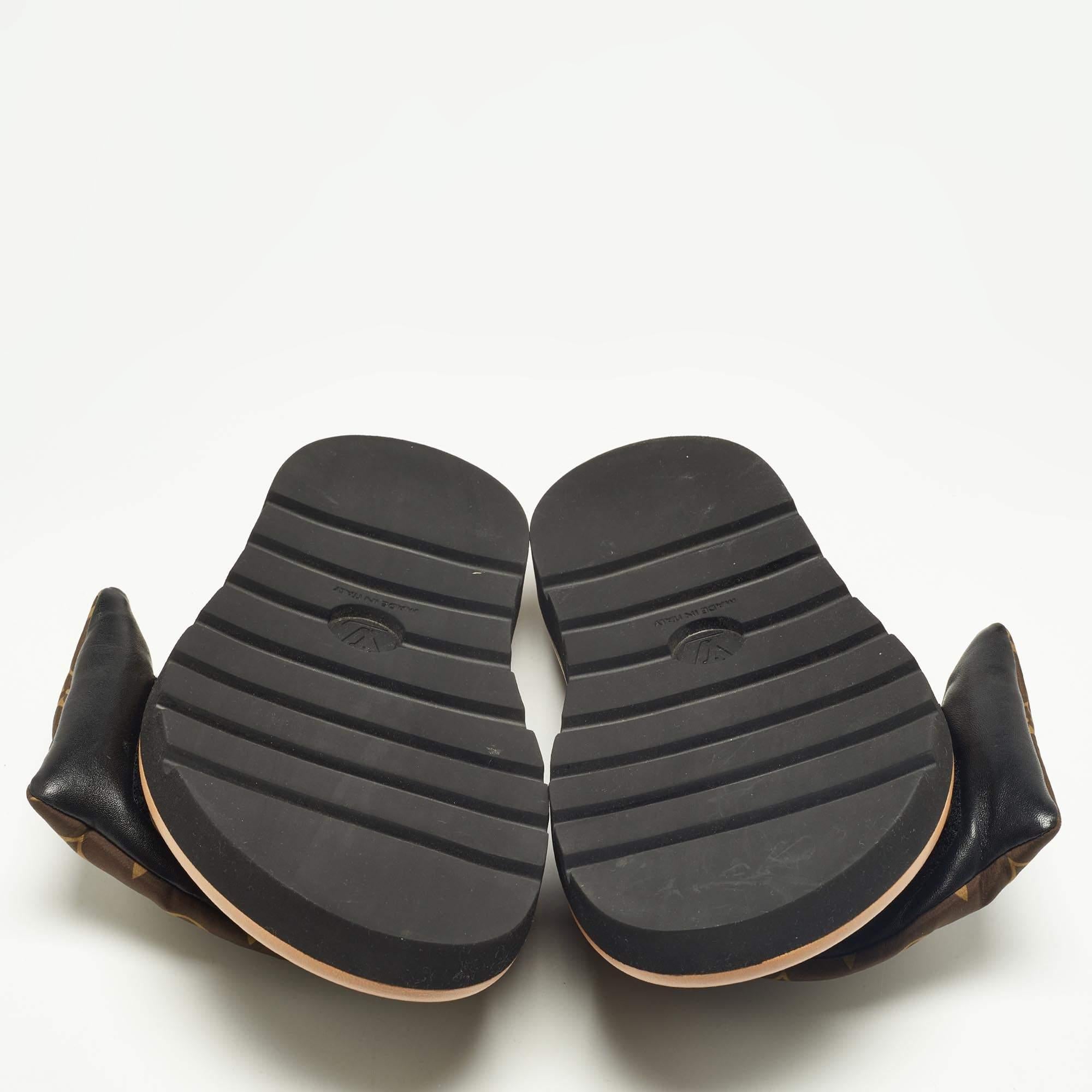 Women's Louis Vuitton Brown Monogram Nylon Pool Pillow Comfort Flat Slides Size 39