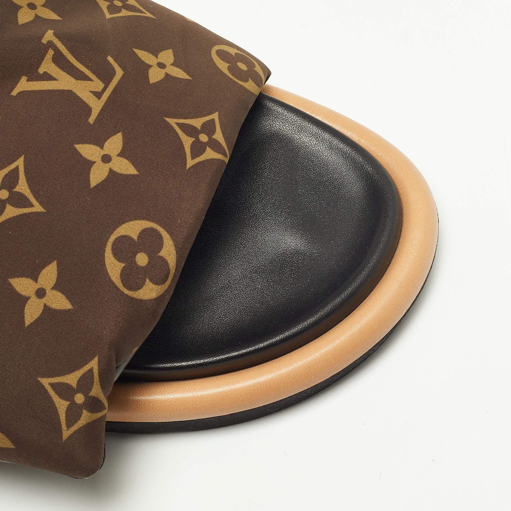 Louis Vuitton Brown Monogram Nylon Pool Pillow Comfort Flat Slides Size 39 1