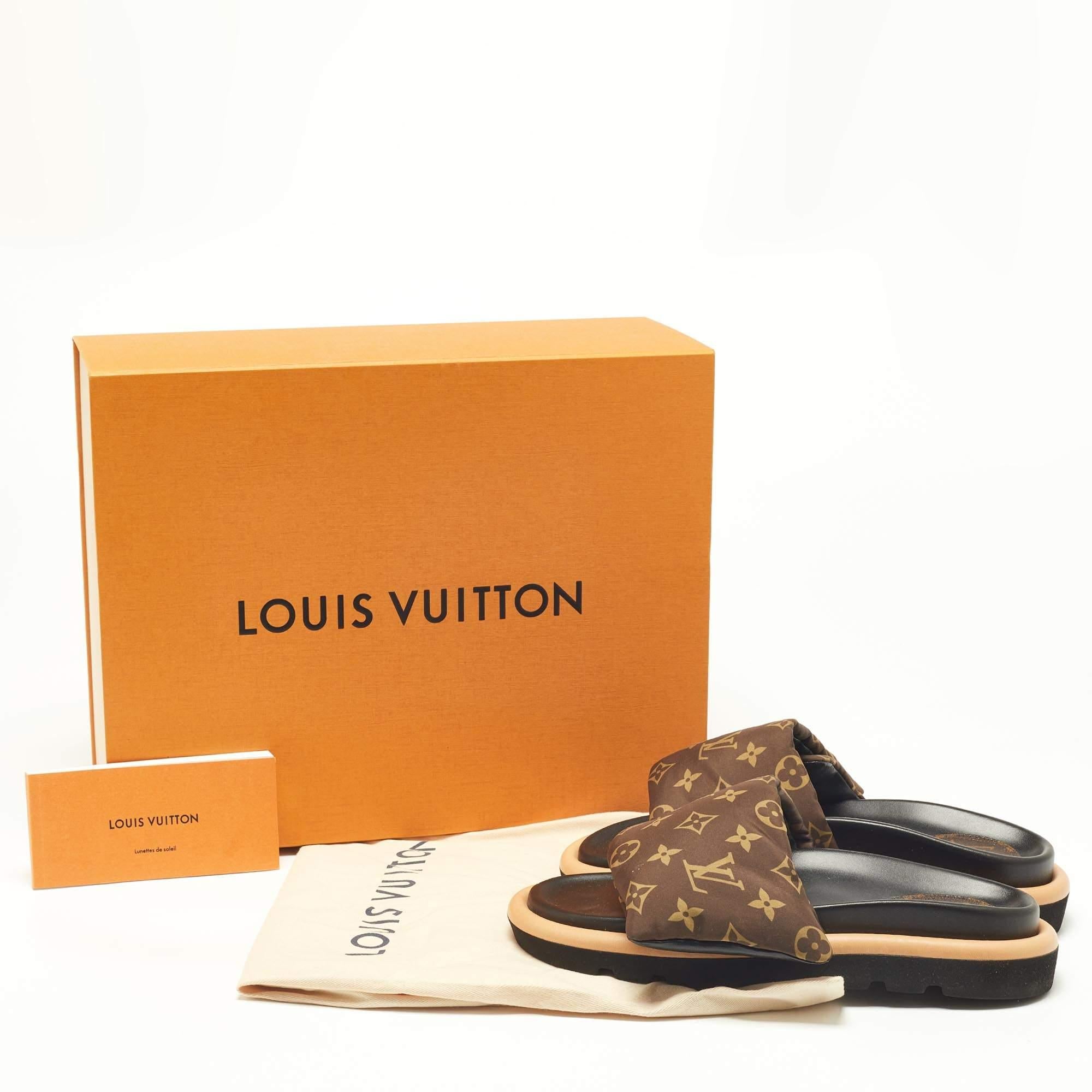 Louis Vuitton Brown Monogram Nylon Pool Pillow Comfort Flat Slides Size 39 3