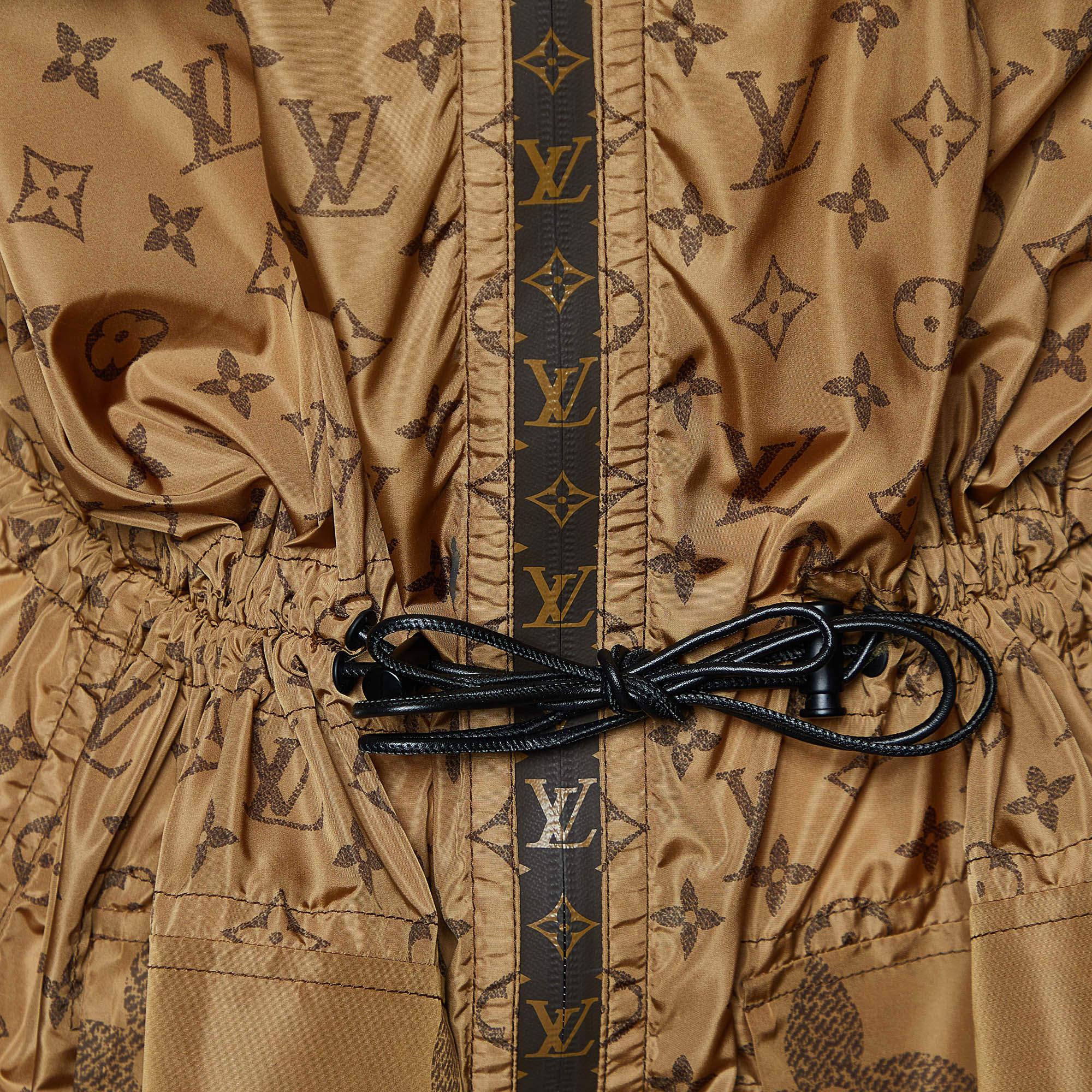 Women's Louis Vuitton Brown Monogram Nylon Zip Front Windbreaker Jacket L