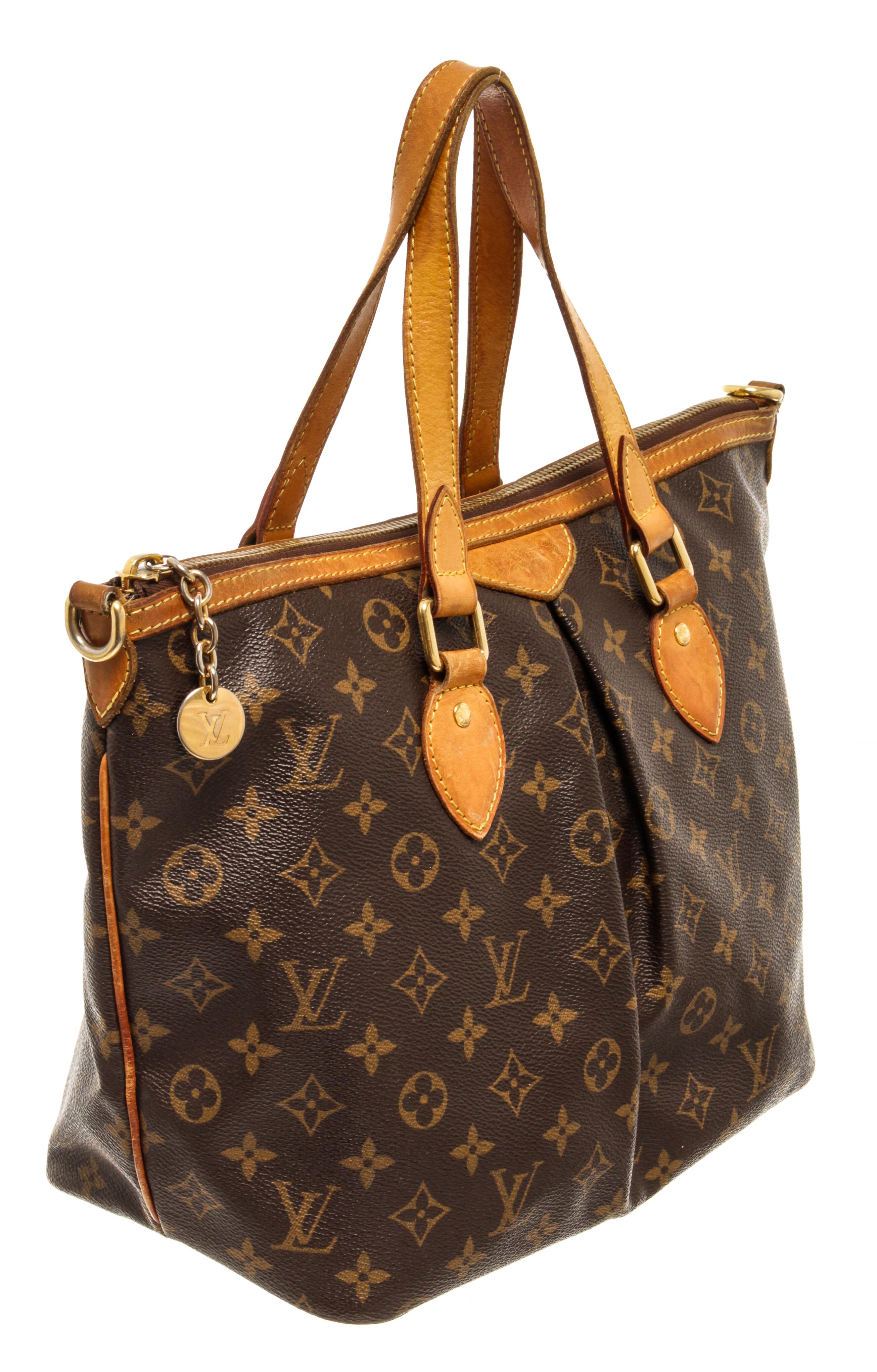 Louis Vuitton Brown Monogram Palermo PM Tote Bag with gold-tone hardware, single shoulder strap, canvas lining & three interior pockets, zip closure at top

74868MSC