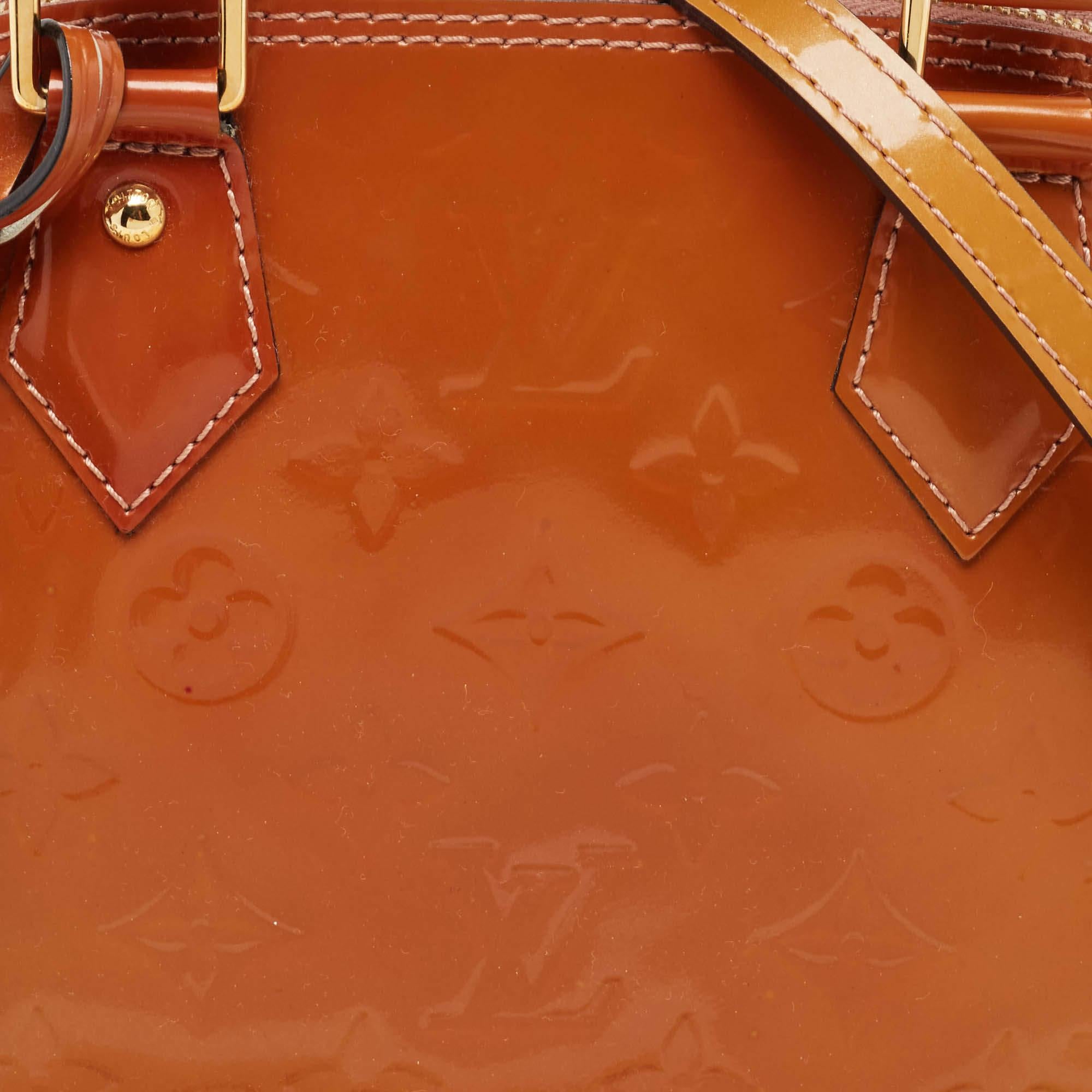 Louis Vuitton Brown Monogram Patent Leather Alma BB Bag For Sale 6