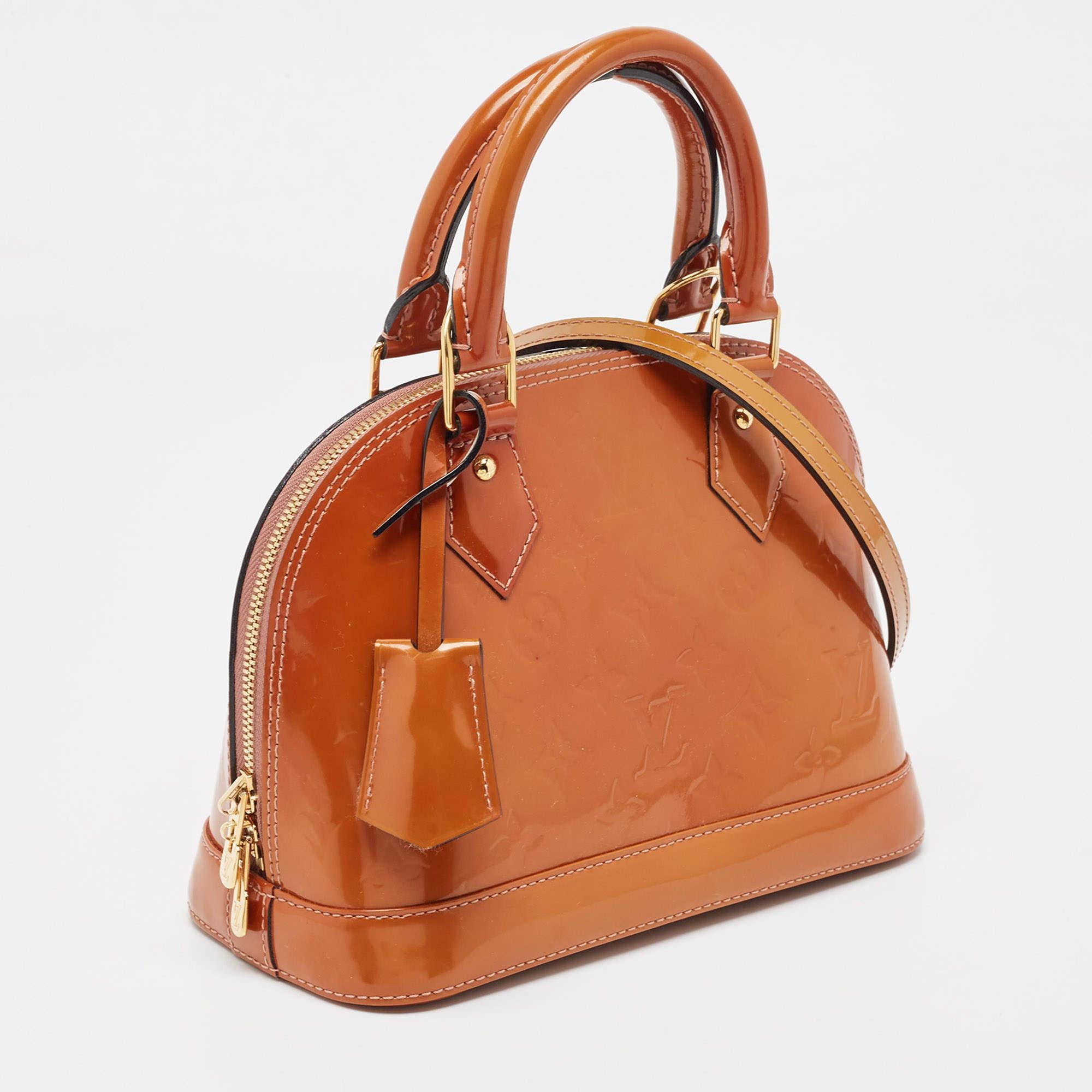 Women's Louis Vuitton Brown Monogram Patent Leather Alma BB Bag For Sale