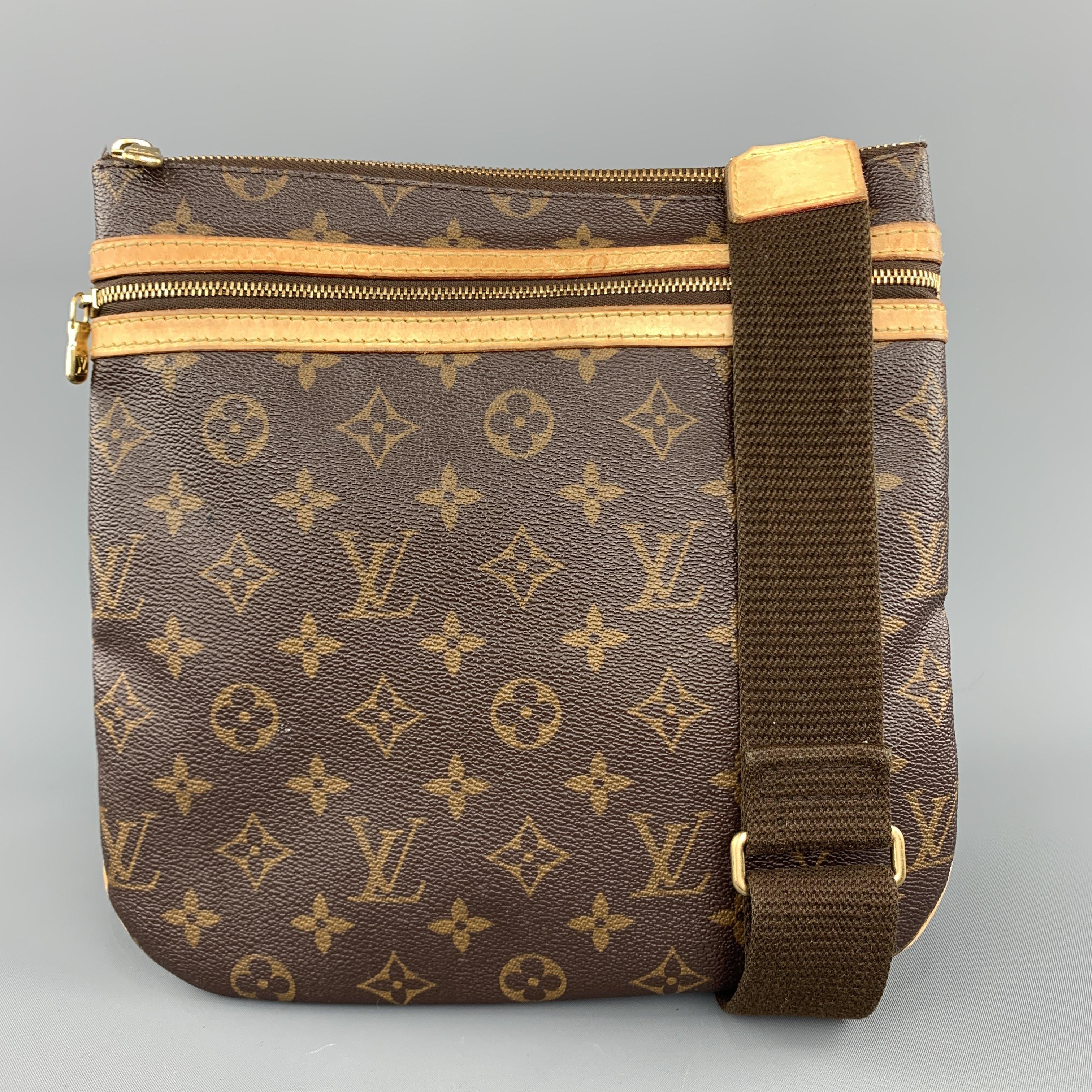 LOUIS VUITTON Pochette Bosphore bag comes in classic monogram coated canvas with vachetta leather trim and webbing crossbody strap. Wear throughout. As-is. With dust bag. Made in France.
 
Good Pre-Owned Condition.
Marked: MI 1006
 
Measurements:
