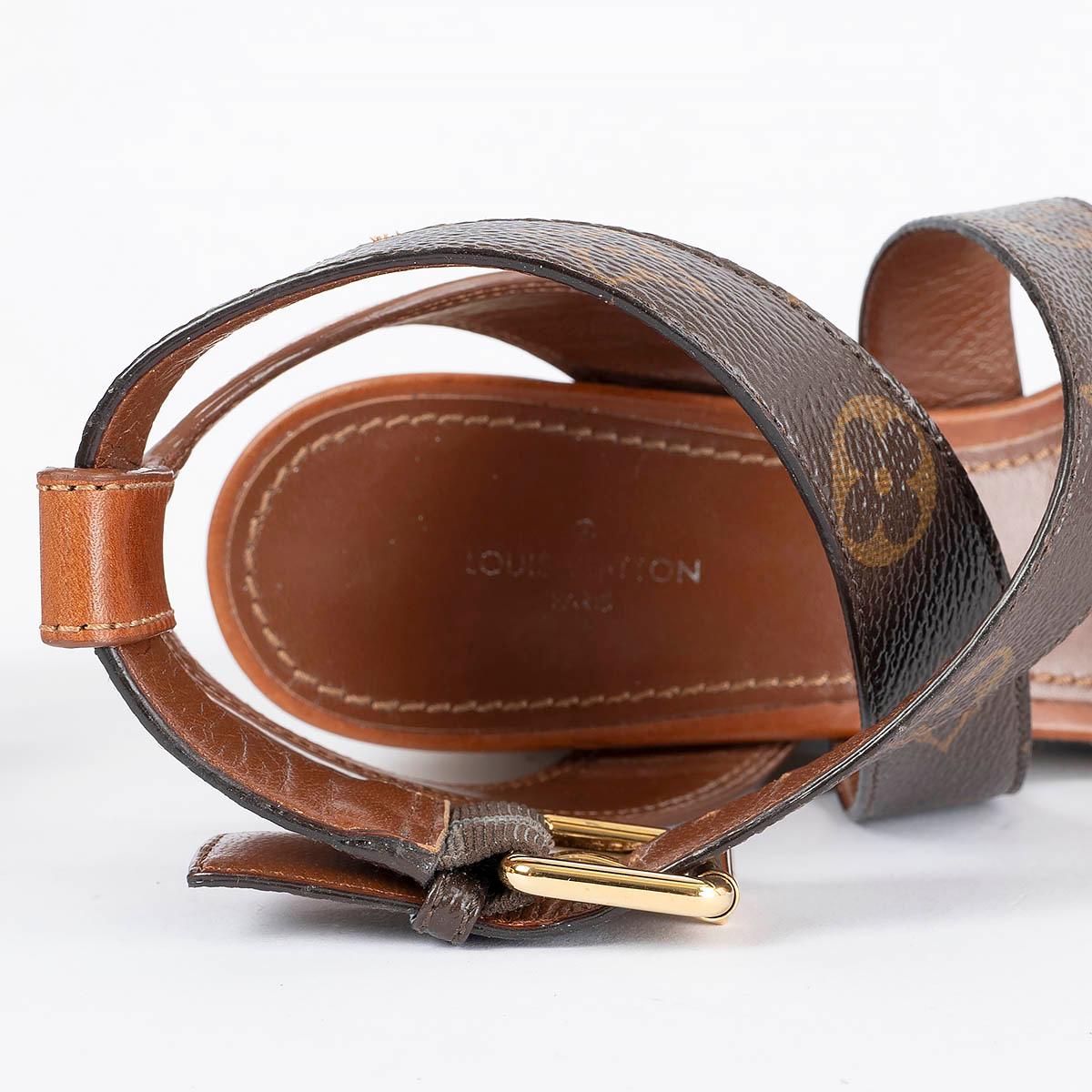 LOUIS VUITTON brown Monogram & Raffia BOUNDY Wedge Sandals Shoes 37 For Sale 2