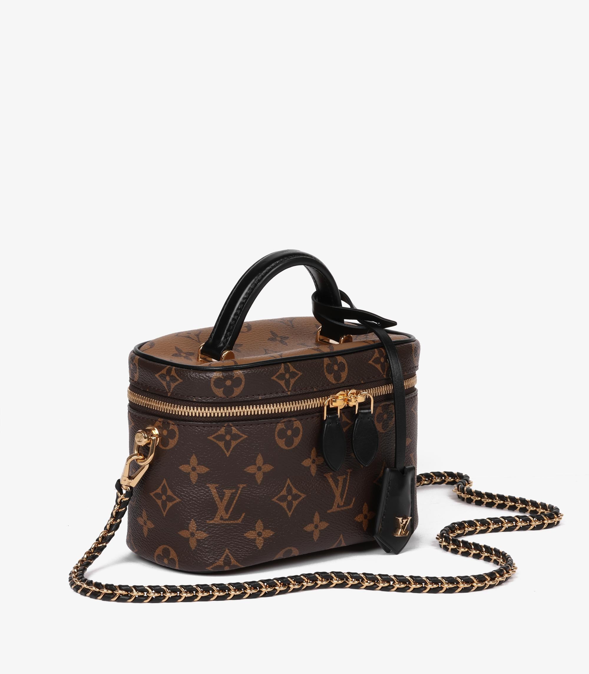 Louis Vuitton Brown Monogram Reverse Coated Canvas & Black Calfskin Leather Vanity PM

Product Details
Xupes Ref: HB5656
Brand: Louis Vuitton
Model: Vanity PM
Type: Top Handle, Shoulder, Crossbody
Serial Number: AA0250
Age: 2020
Accompanied By: