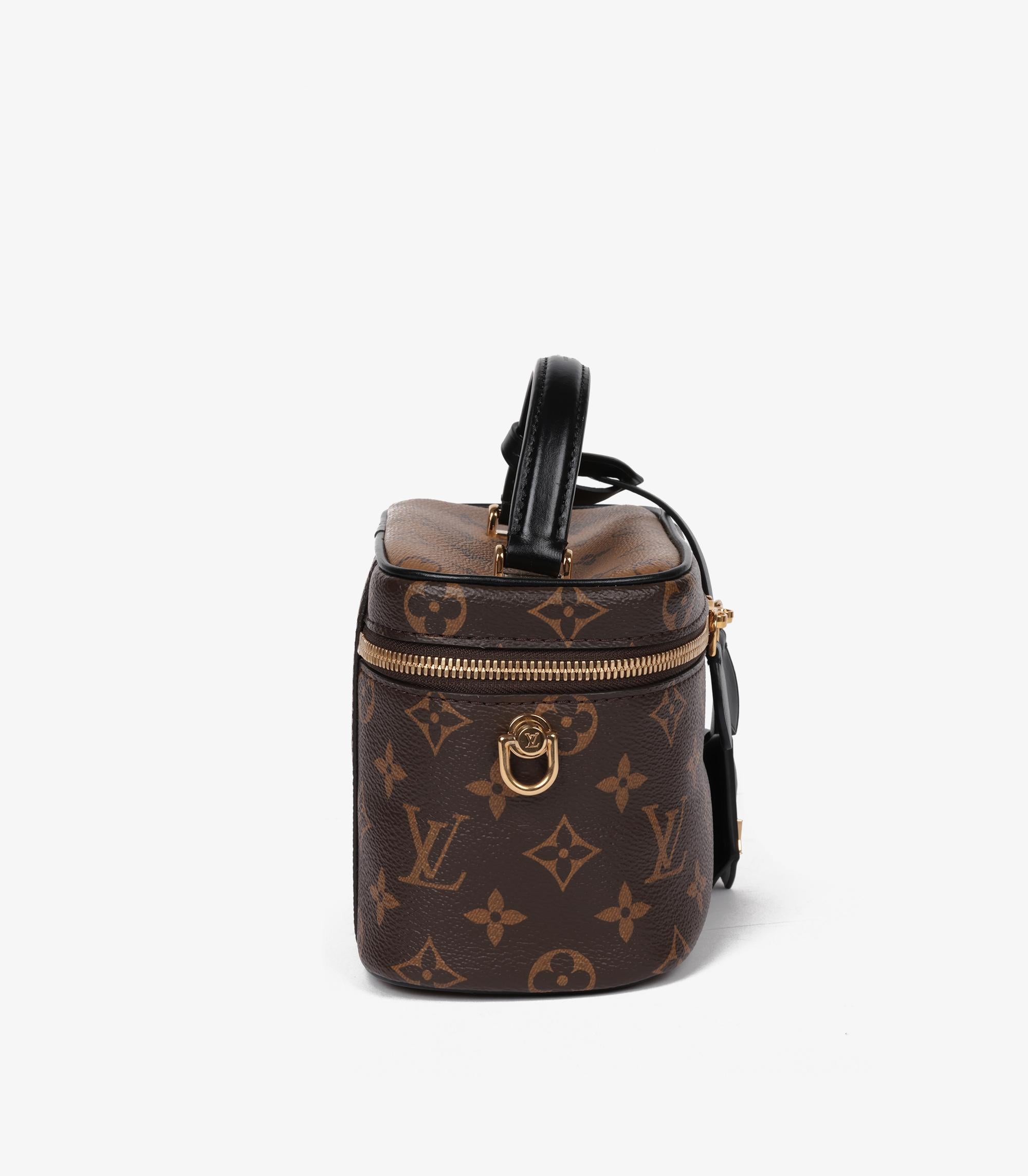 Louis Vuitton Brown Monogram Reverse Coated Canvas & Black Calfskin Leather Vani In Excellent Condition In Bishop's Stortford, Hertfordshire
