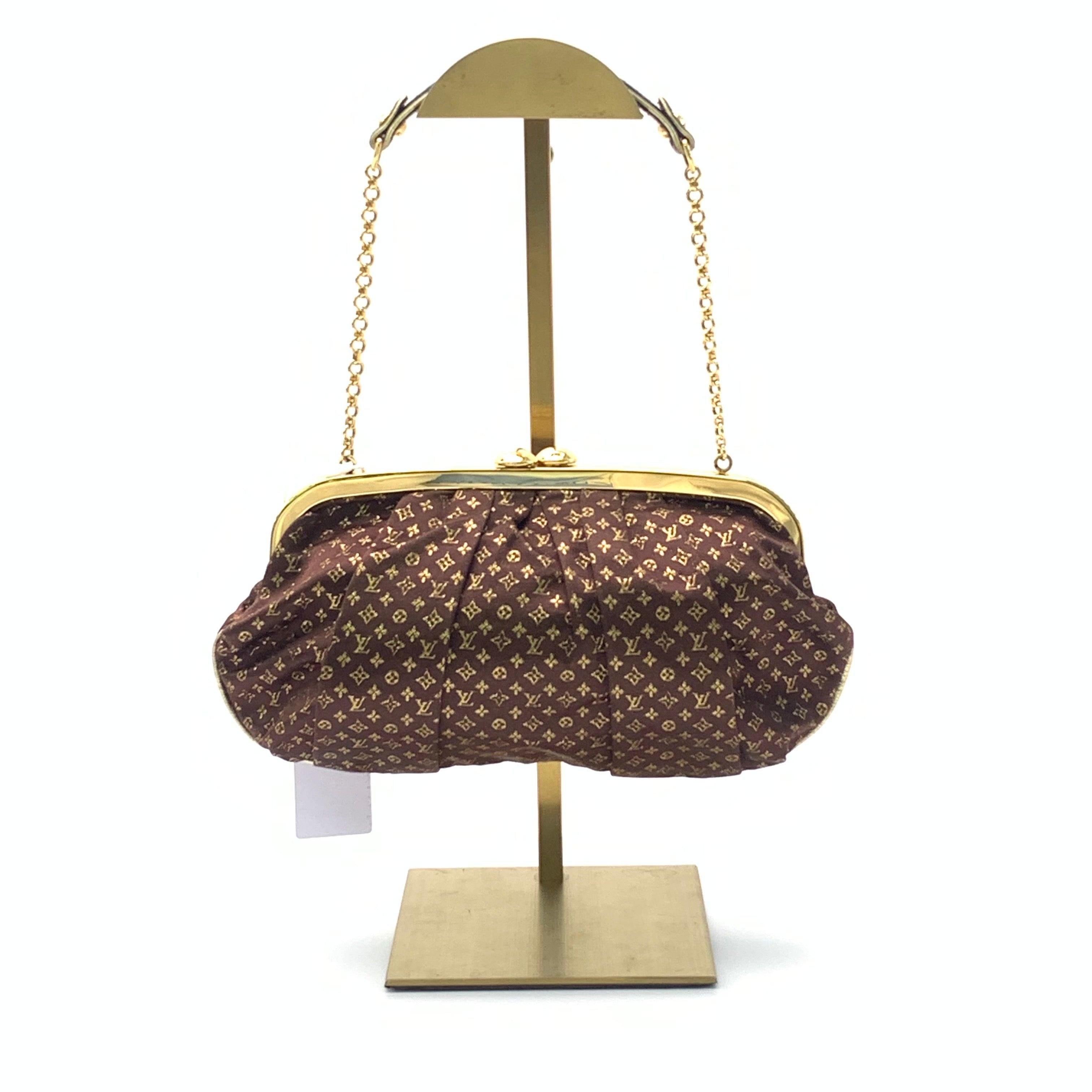 Louis Vuitton Brown Monogram Satin Aumoniere Evening Clutch Bag For Sale 7