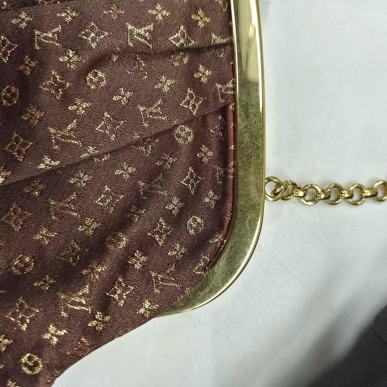 Louis Vuitton Brown Monogram Satin Aumoniere Evening Clutch Bag For Sale 1