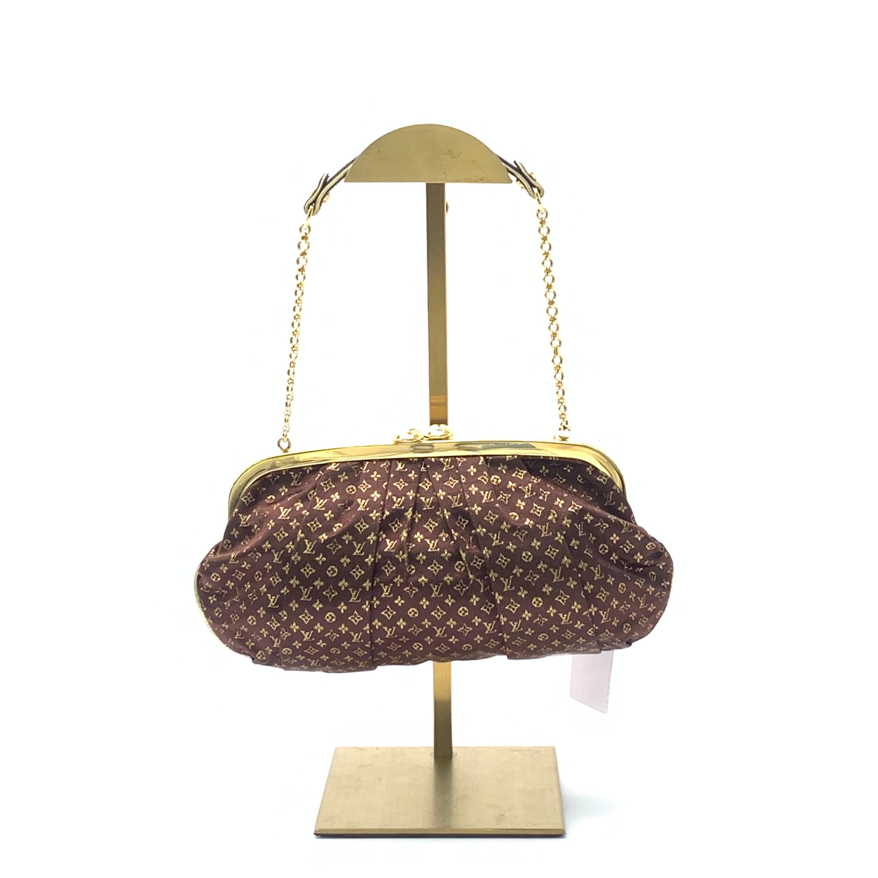 Louis Vuitton Brown Monogram Satin Aumoniere Evening Clutch Bag For Sale 4
