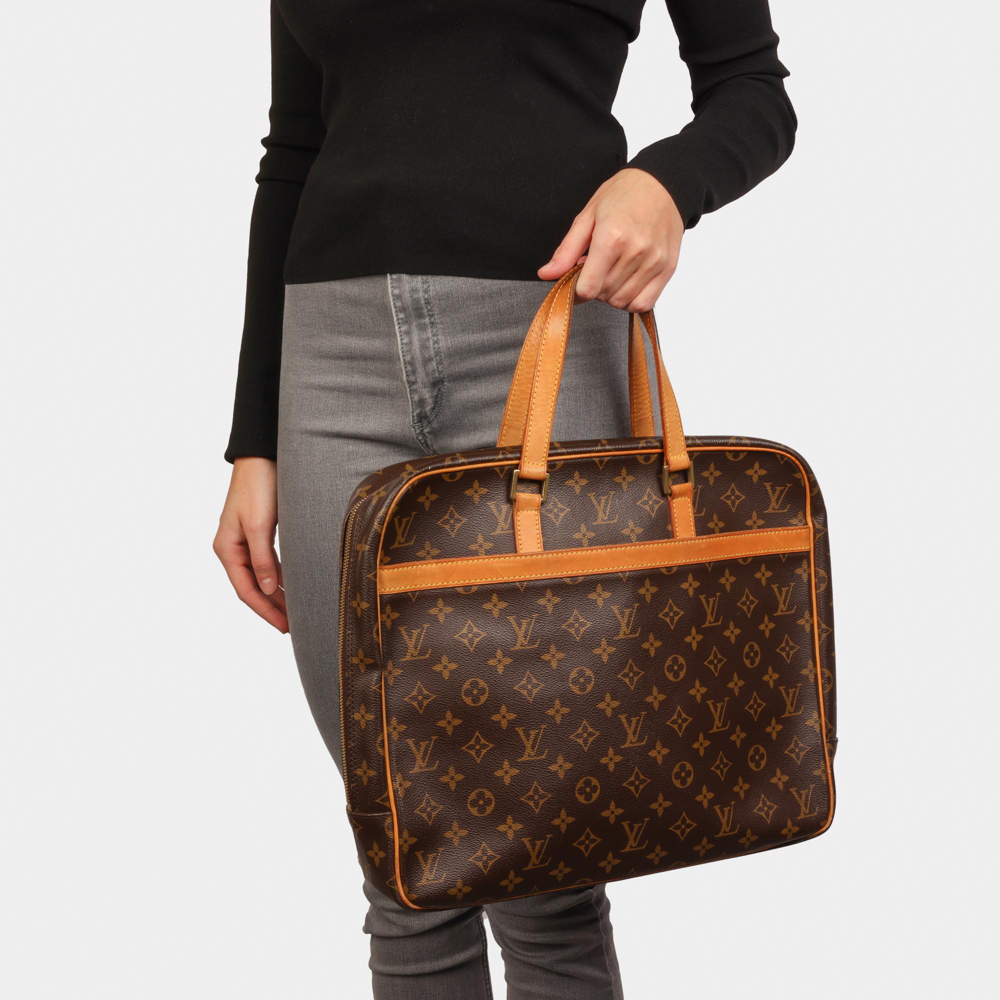 Louis Vuitton Brown Monogram & Vachetta Leather Vintage Porte Documents Pegase im Angebot 6