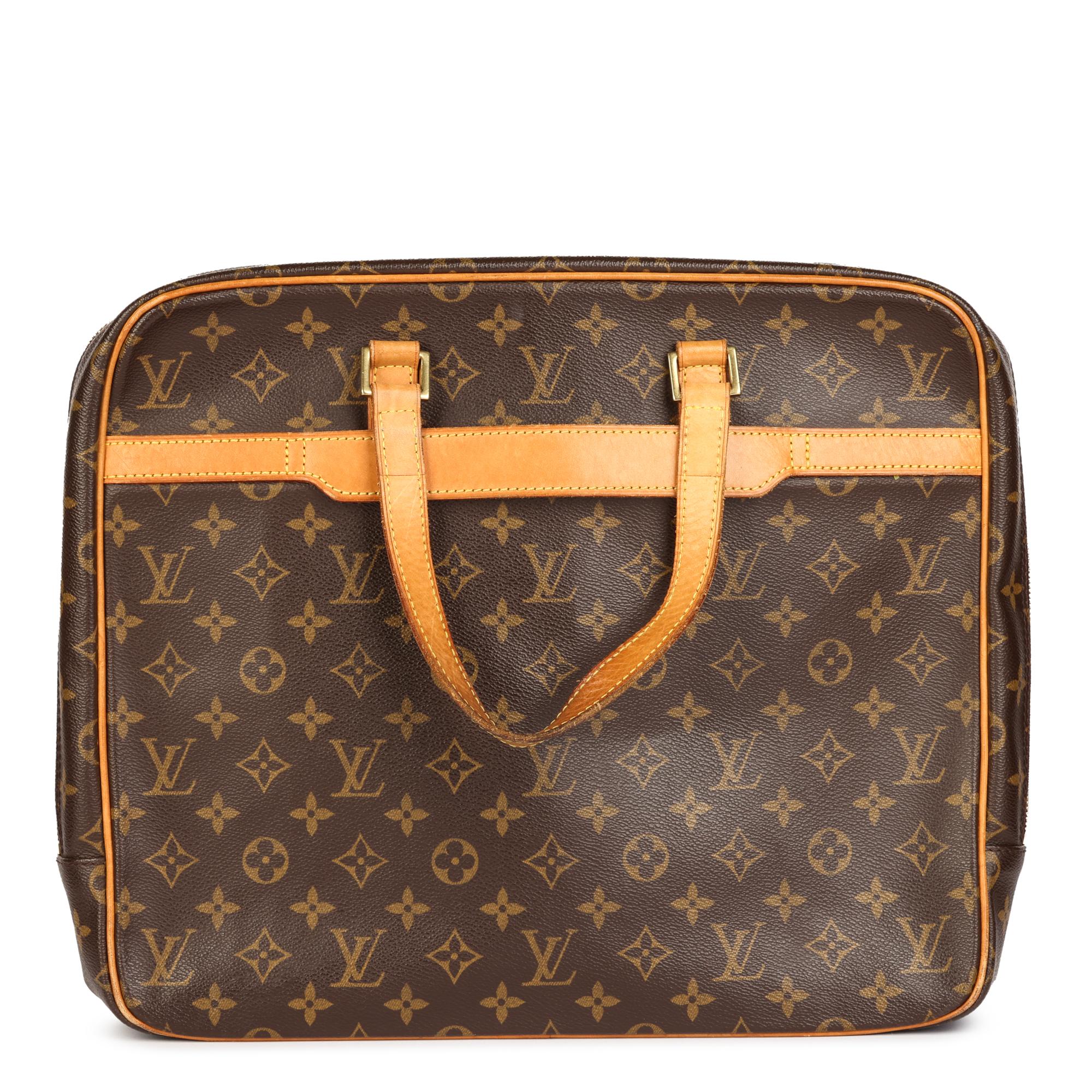 Louis Vuitton Brown Monogram & Vachetta Leather Vintage Porte Documents Pegase für Damen oder Herren im Angebot