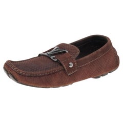 Louis Vuitton Marrone Monte Carlo Suede Slip on Loafers Taglia 40
