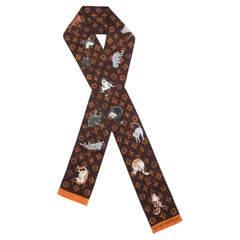 Louis Vuitton Brown & Multicolor Catogram Silk Bandeau Scarf