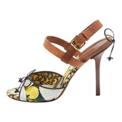 Louis Vuitton Brown Multicolor Leather and Canvas Ankle Strap Sandals Size 39