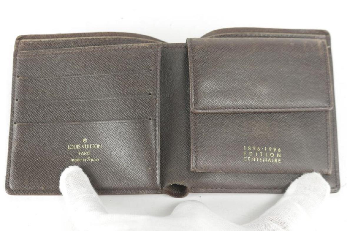 Women's Louis Vuitton Brown Multiple Rare Centenaire Edition Damier Ebene Bifold 7lk1210 For Sale