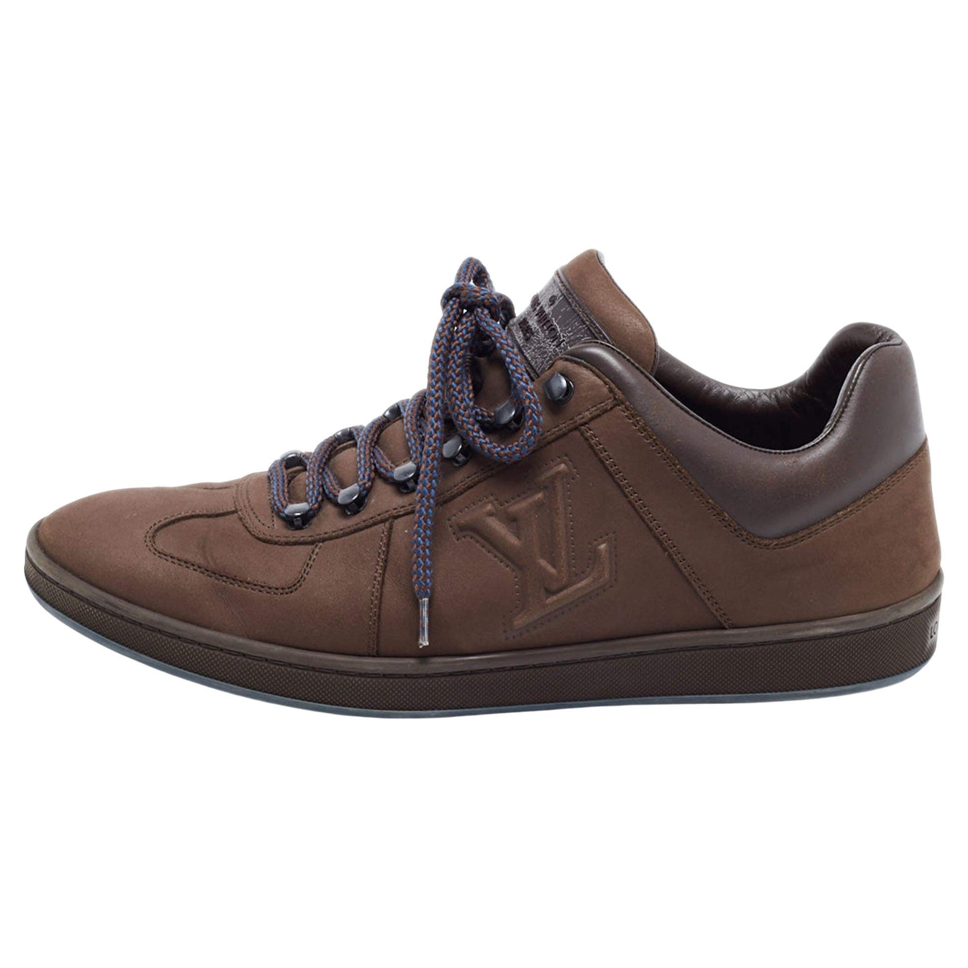 Louis Vuitton Brown Nubuck and Leather Low Top Sneakers Size 41 For Sale