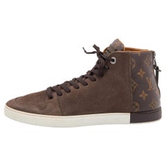 Louis Vuitton Brown Nubuck Leather and Monogram Coated Canvas High Top Size 42