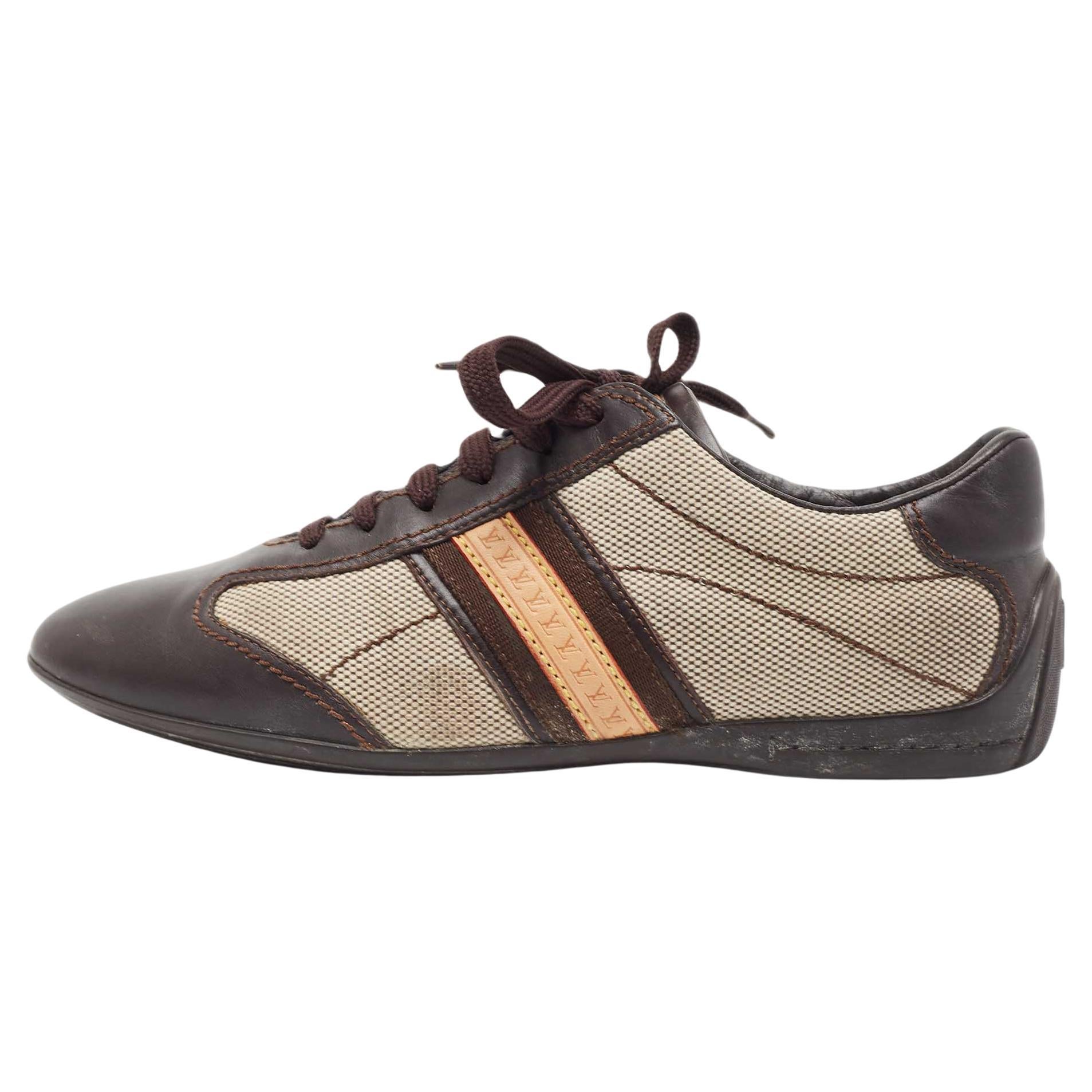 Louis Vuitton Brown/Off-White Canvas And Leather Low Top Sneakers Size 37 For Sale
