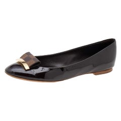 Louis Vuitton Brown Patent Leather And Damier Ebene Embellished Ballet Flats