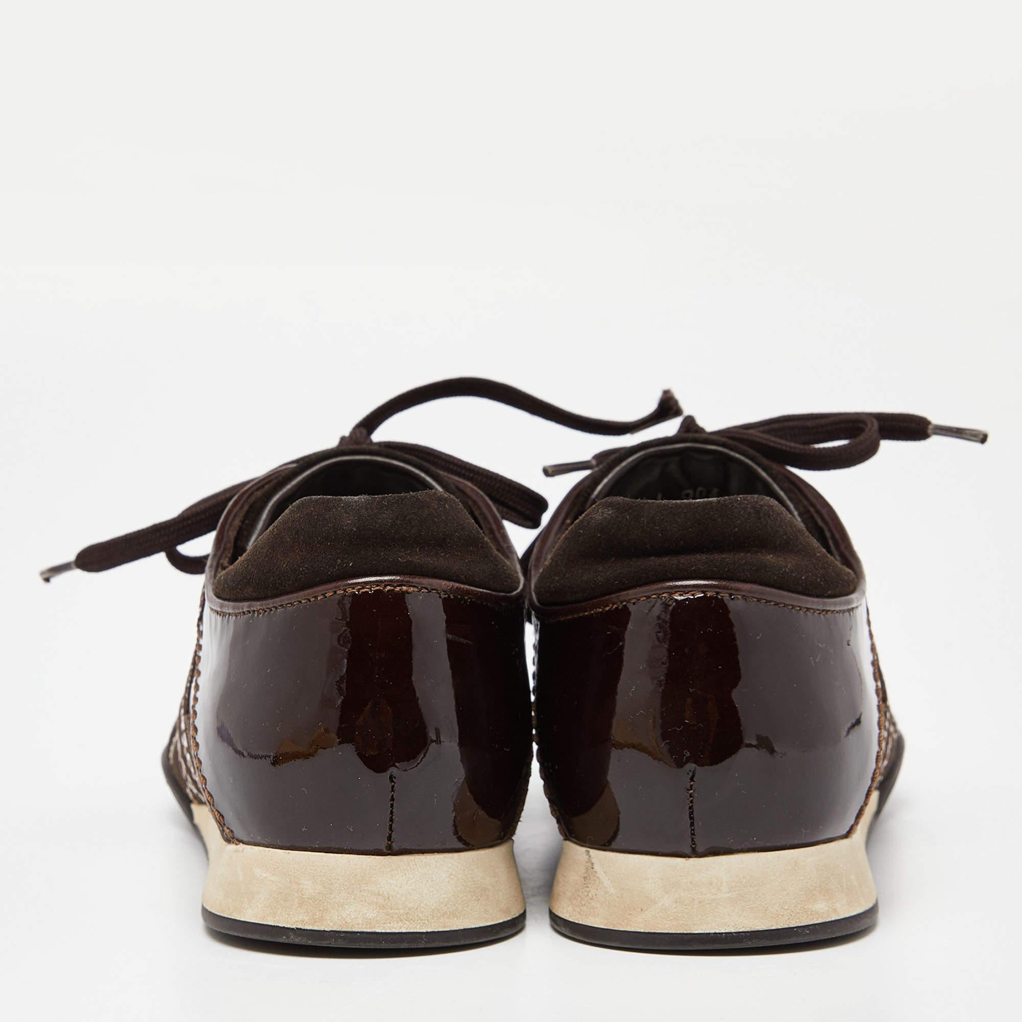 Women's Louis Vuitton Brown Patent Leather and Suede Low Top Sneakers Size 37