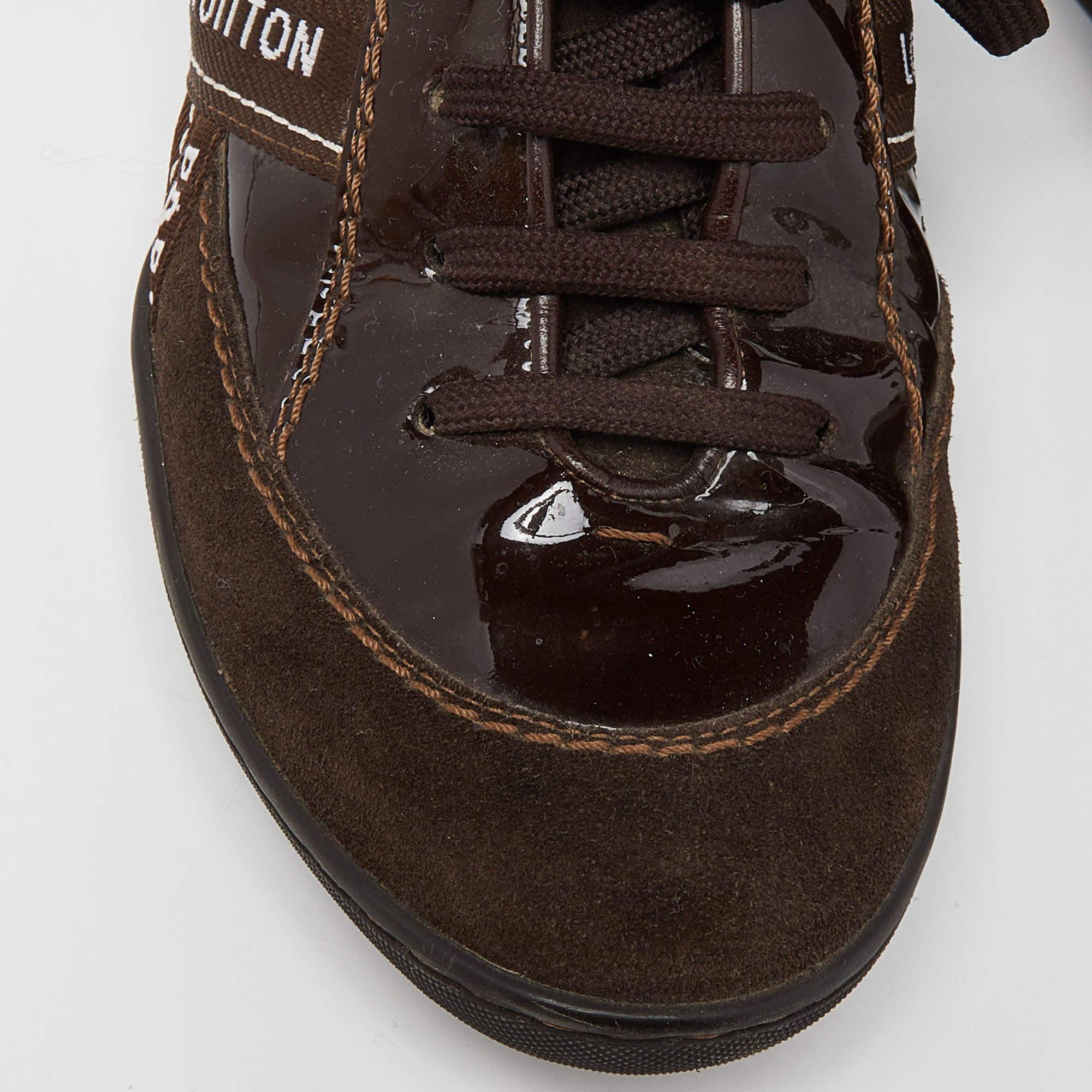 Louis Vuitton Brown Patent Leather and Suede Low Top Sneakers Size 37 2