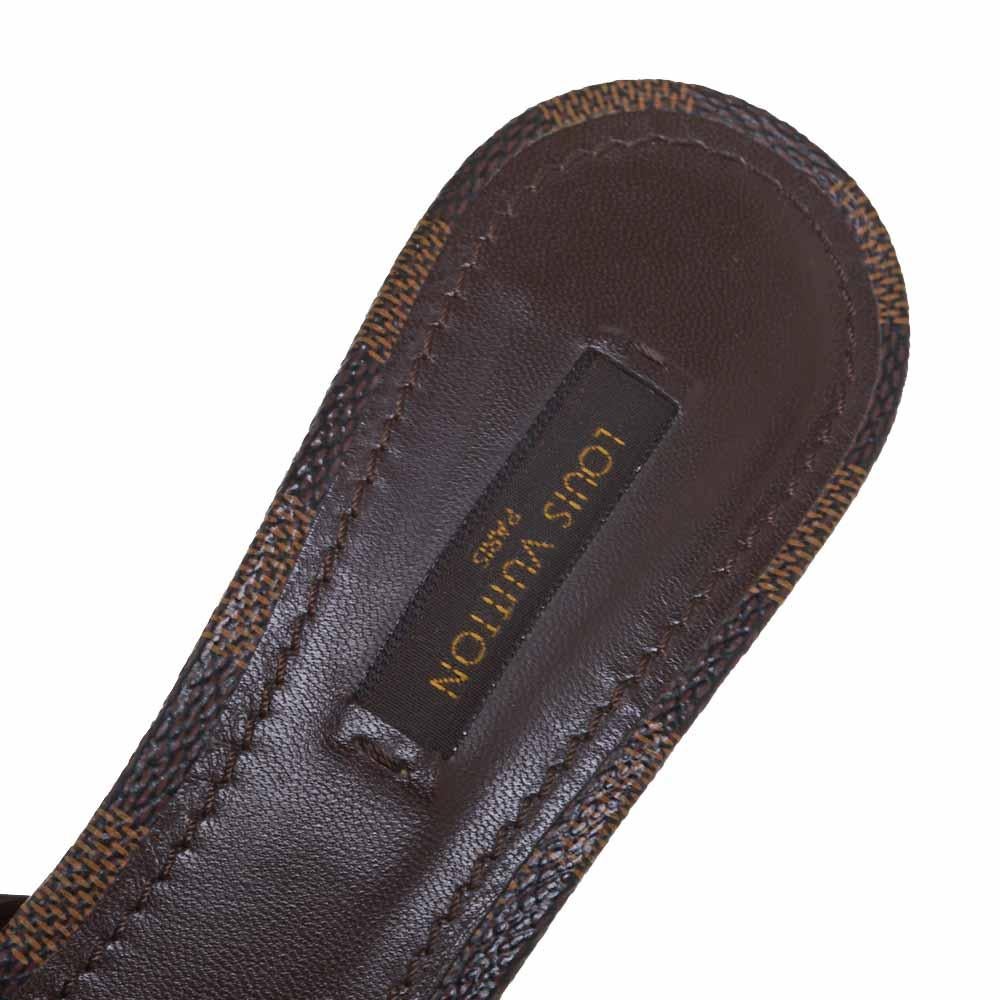Women's Louis Vuitton Brown Patent Leather Canvas Peep Toe Platform Sandals Size 38