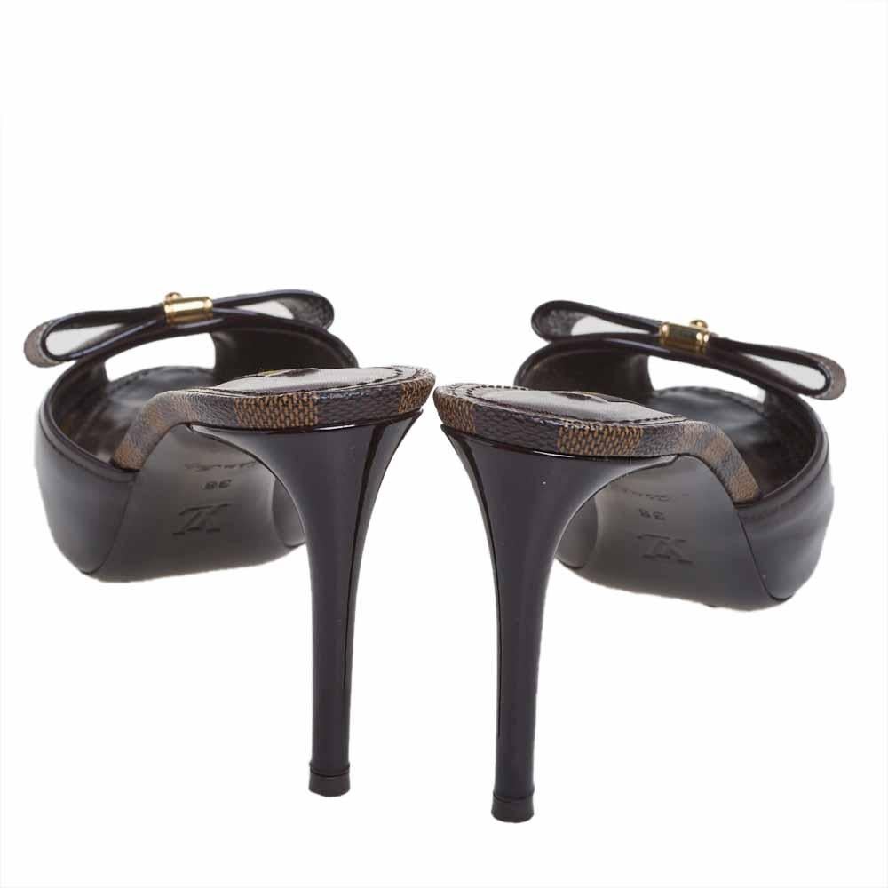 Louis Vuitton Brown Patent Leather Canvas Peep Toe Platform Sandals Size 38 1