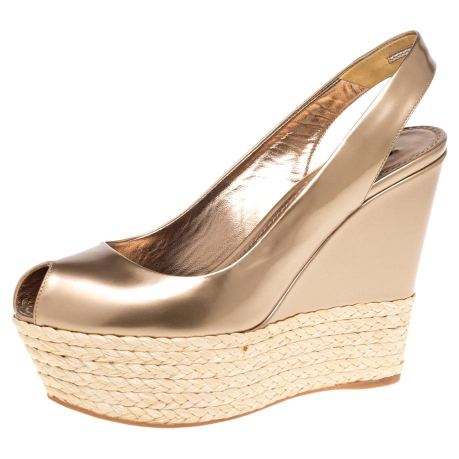 Louis Vuitton Dark Beige Patent Leather Peep Toe Platform Pumps Size 40