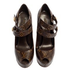 Louis Vuitton Brown Patent Monogram Canvas Ritual Fetish Peep Toe Platform Pumps