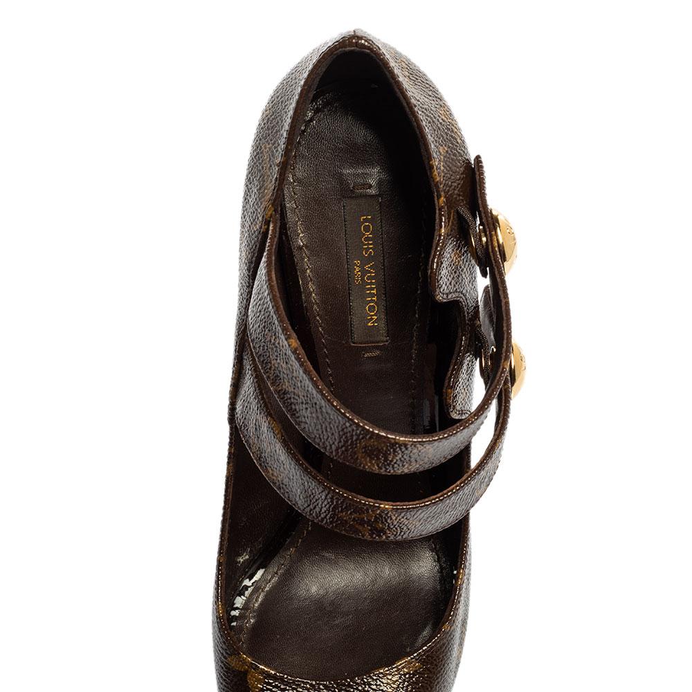 Bombas de plataforma con puntera abierta Louis Vuitton Brown Patent Monogram Canvas Ritual Fetish 1
