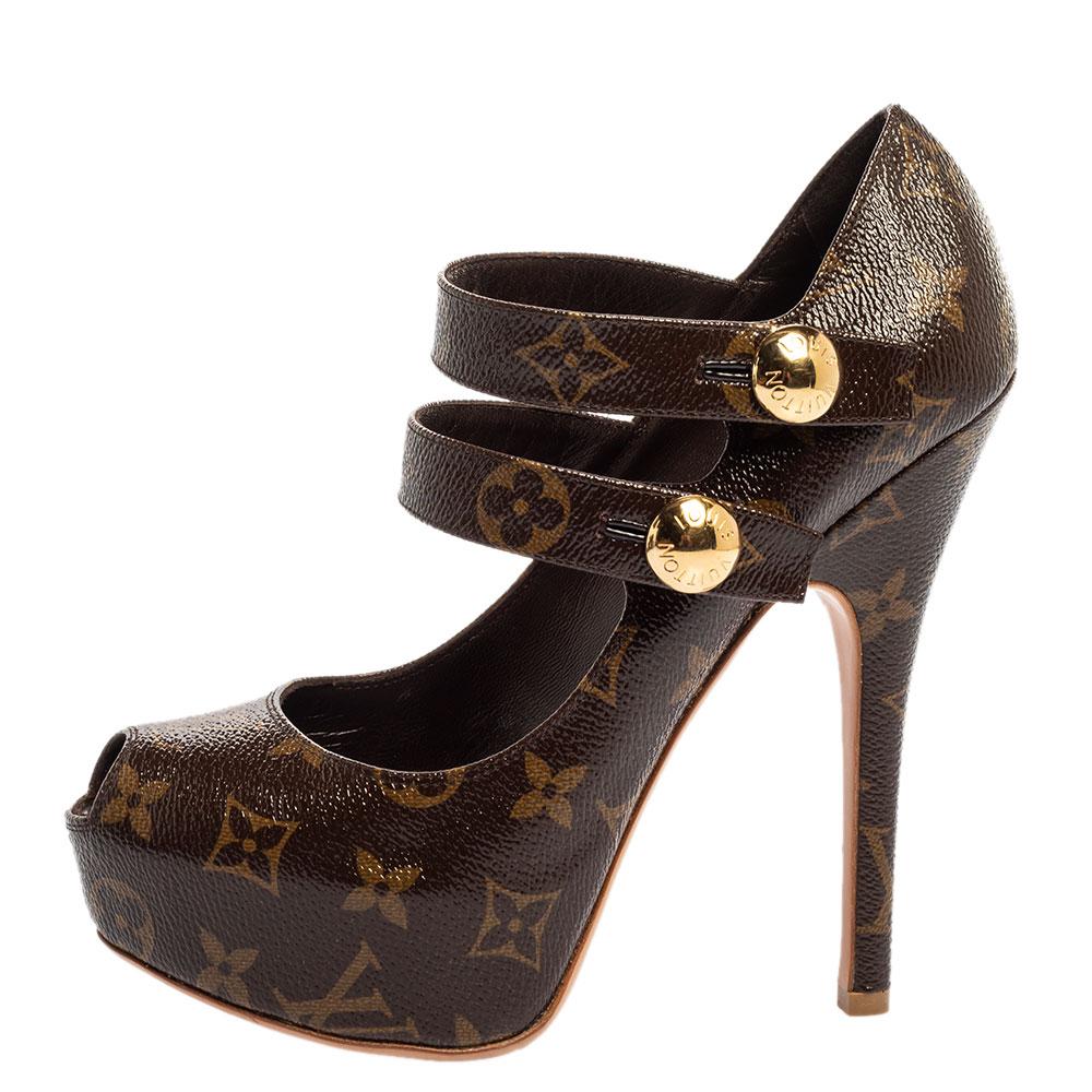 Bombas de plataforma con puntera abierta Louis Vuitton Brown Patent Monogram Canvas Ritual Fetish 2